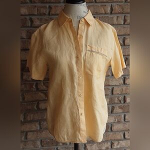 Lafayette 148 New York 100% Linen Light Yellow Button Down Shirt.